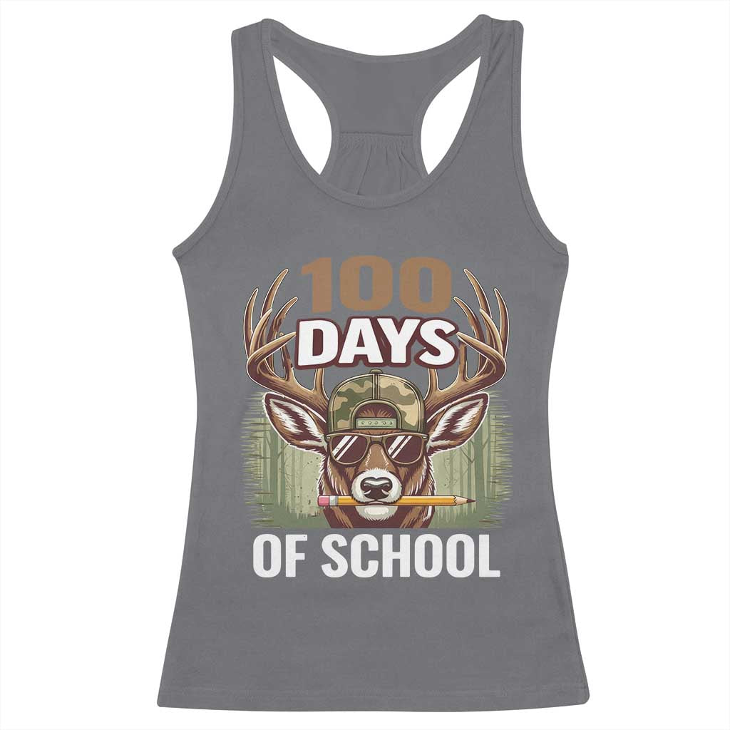 Deer 100 Days Of School Racerback Tank Top Camo Bucked 100 Days Smarter TS10 Charcoal Print Your Wear