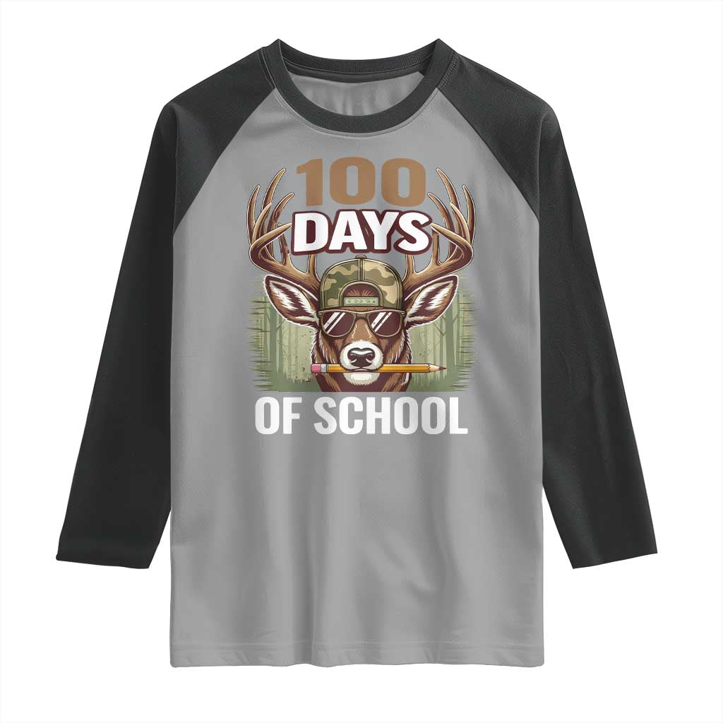 Deer 100 Days Of School Raglan Shirt Camo Bucked 100 Days Smarter TS10 Sport Gray Black Print Your Wear