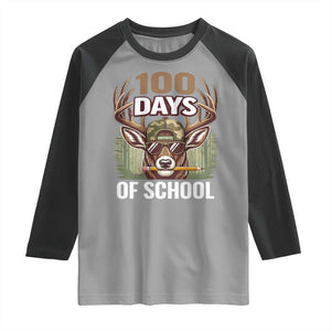 Deer 100 Days Of School Raglan Shirt Camo Bucked 100 Days Smarter TS10 Sport Gray Black Print Your Wear