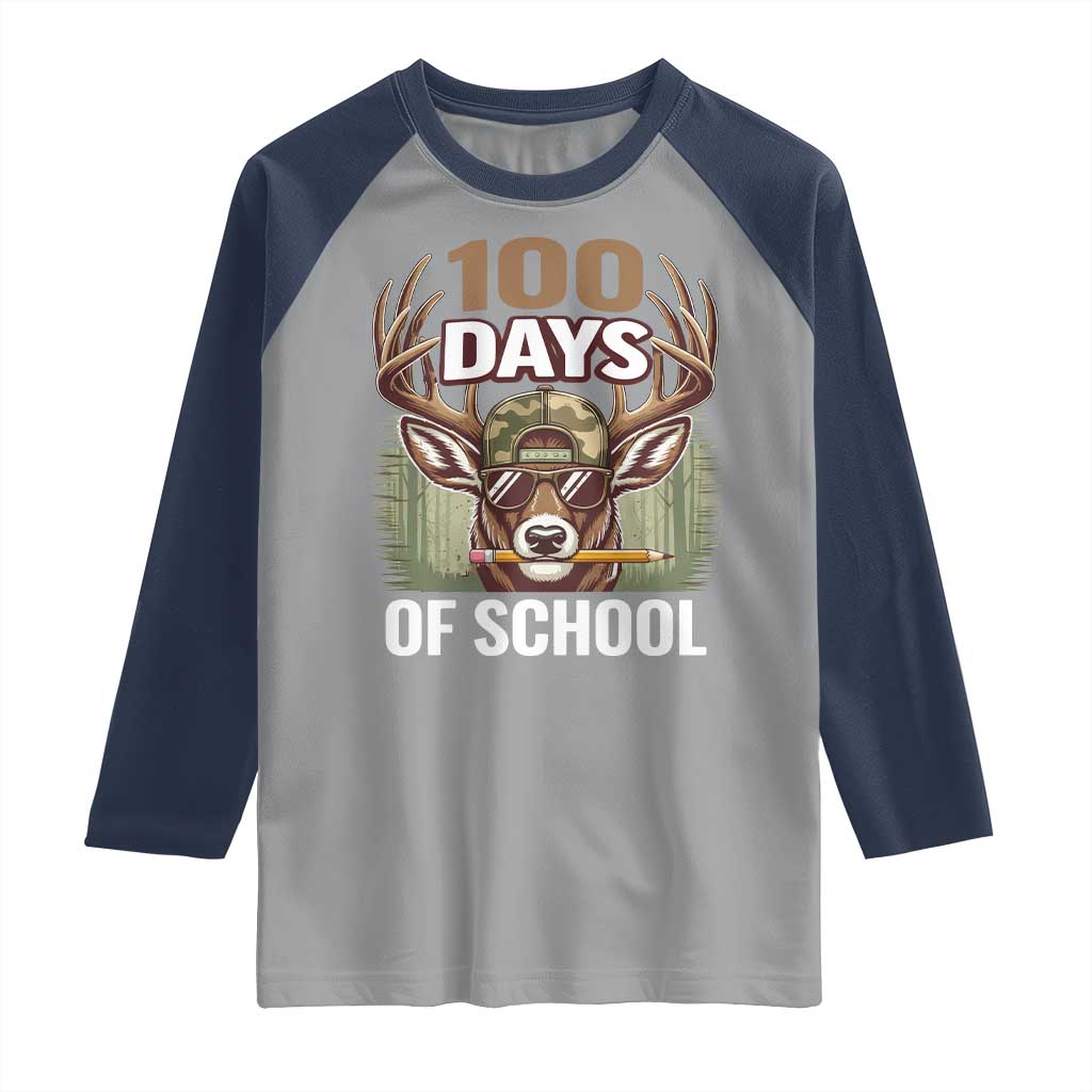 Deer 100 Days Of School Raglan Shirt Camo Bucked 100 Days Smarter TS10 Sport Gray Navy Print Your Wear