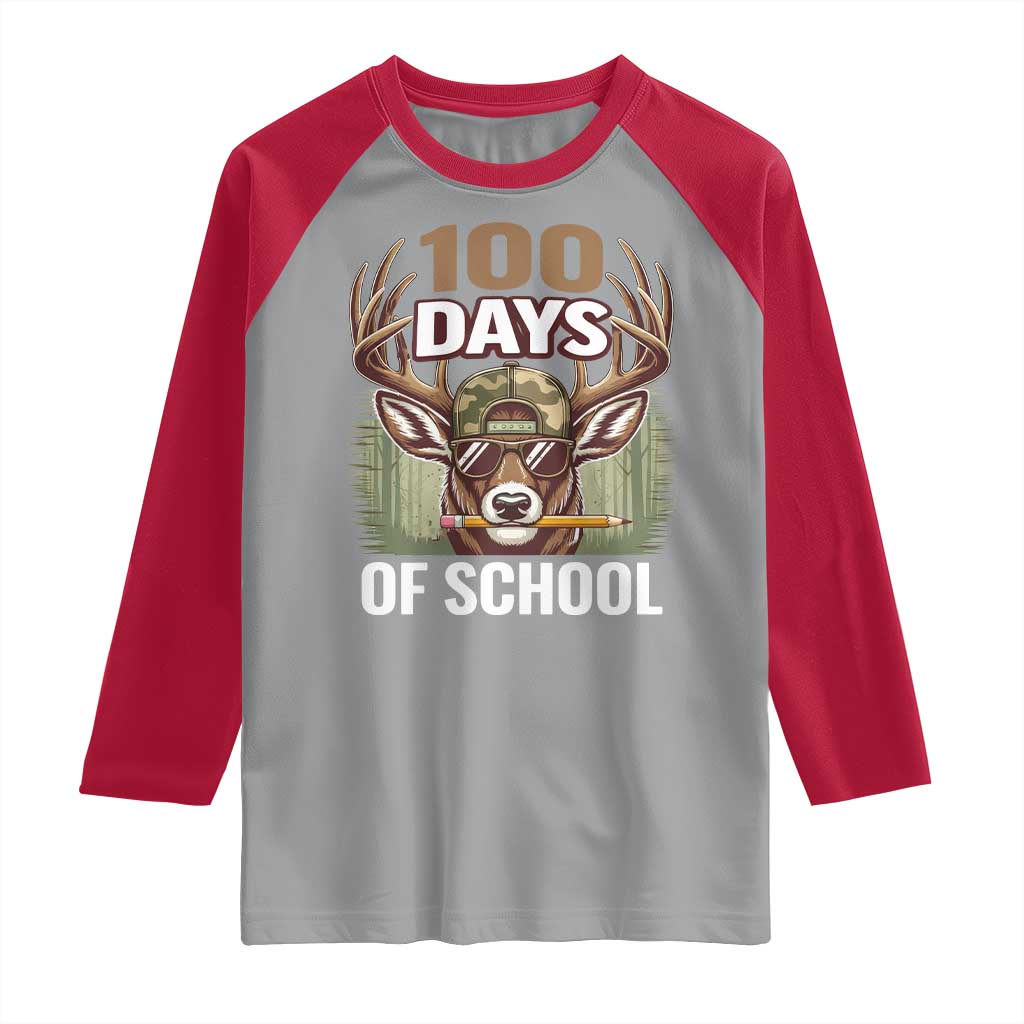 Deer 100 Days Of School Raglan Shirt Camo Bucked 100 Days Smarter TS10 Sport Gray Red Print Your Wear