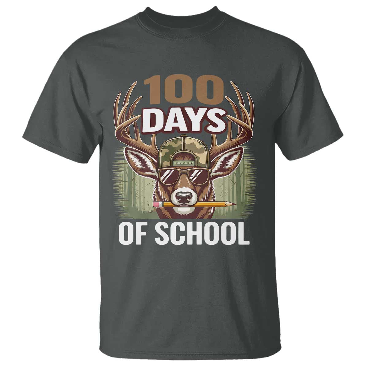 Deer 100 Days Of School T Shirt Camo Bucked 100 Days Smarter TS10 Dark Heather Print Your Wear