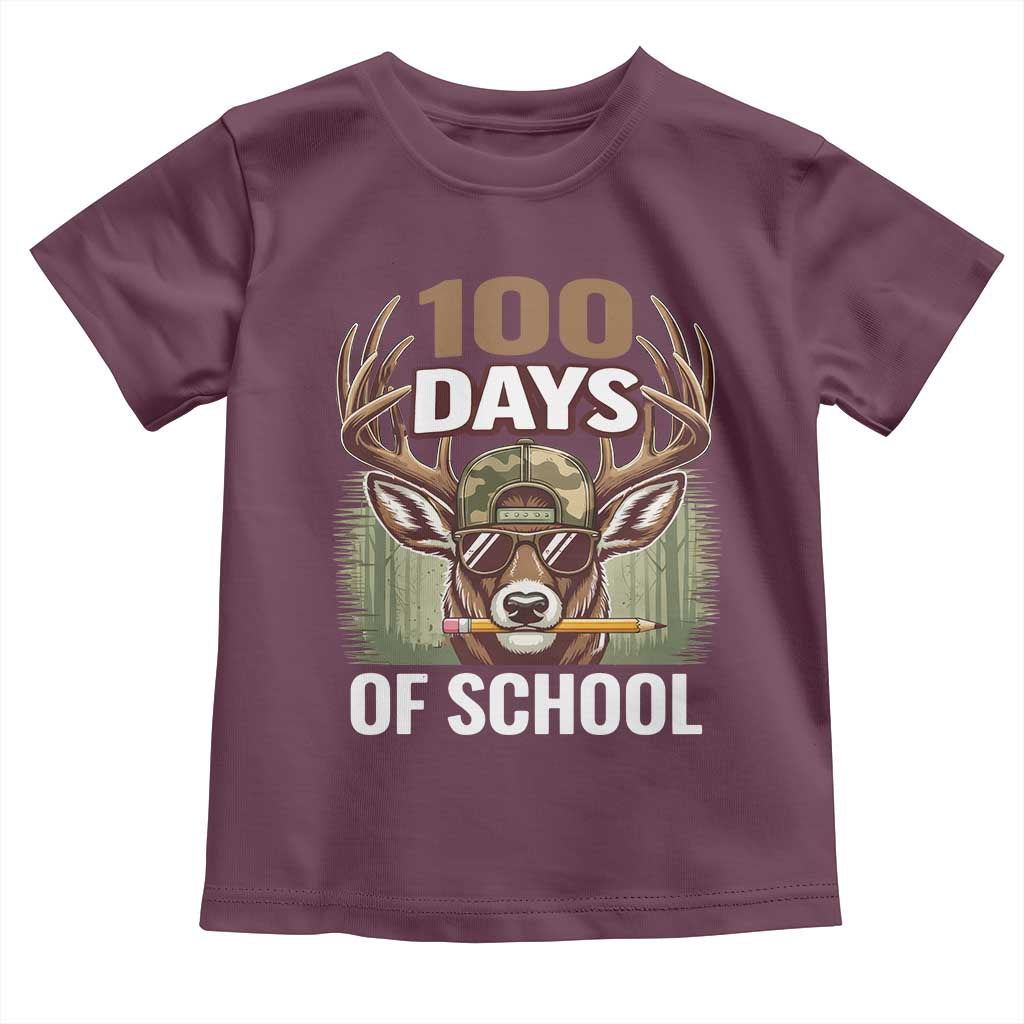 Deer 100 Days Of School Toddler T Shirt Camo Bucked 100 Days Smarter TS10 Maroon Print Your Wear