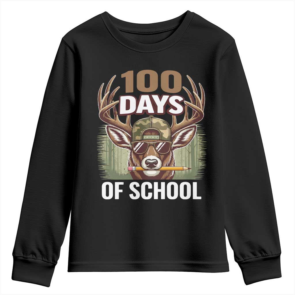 Deer 100 Days Of School Youth Sweatshirt Camo Bucked 100 Days Smarter TS10 Black Print Your Wear