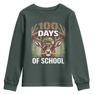 Deer 100 Days Of School Youth Sweatshirt Camo Bucked 100 Days Smarter TS10 Dark Forest Green Print Your Wear