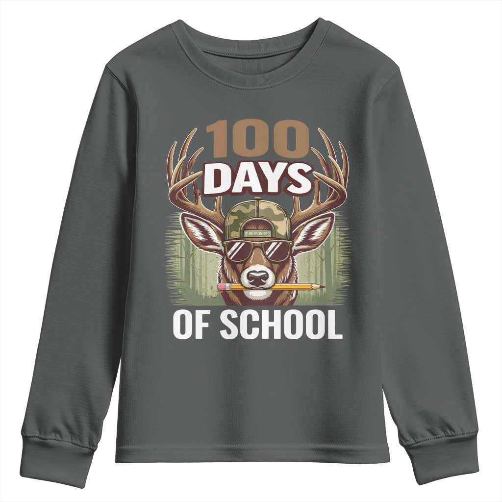 Deer 100 Days Of School Youth Sweatshirt Camo Bucked 100 Days Smarter TS10 Dark Heather Print Your Wear