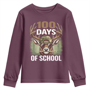 Deer 100 Days Of School Youth Sweatshirt Camo Bucked 100 Days Smarter TS10 Maroon Print Your Wear