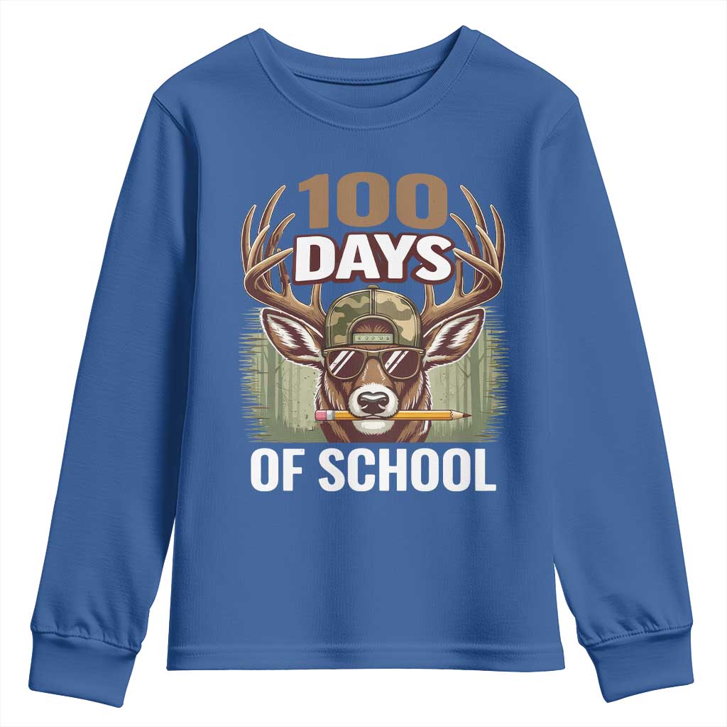 Deer 100 Days Of School Youth Sweatshirt Camo Bucked 100 Days Smarter TS10 Royal Blue Print Your Wear