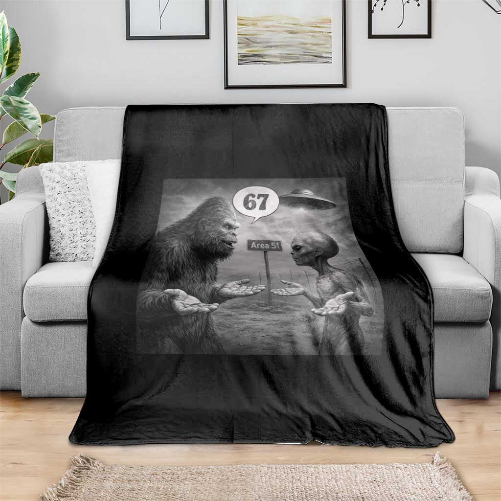 Funny 67 Meme Bigfoot Alien Throw Blanket Six Seven Sasquatch Area 51 UFO Conspiracy TS10 Print Your Wear