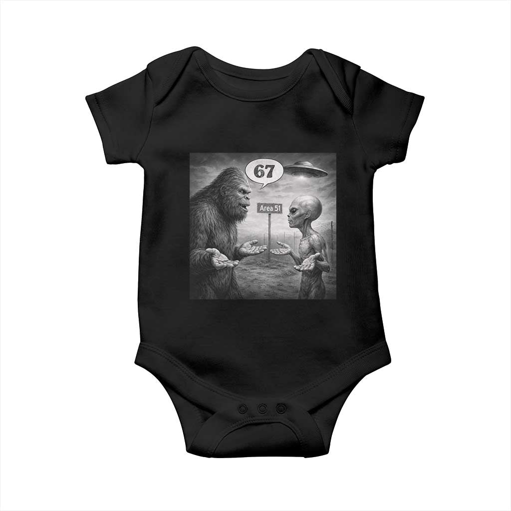 Funny 67 Meme Bigfoot Alien Baby Onesie Six Seven Sasquatch Area 51 UFO Conspiracy TS10 Black Print Your Wear