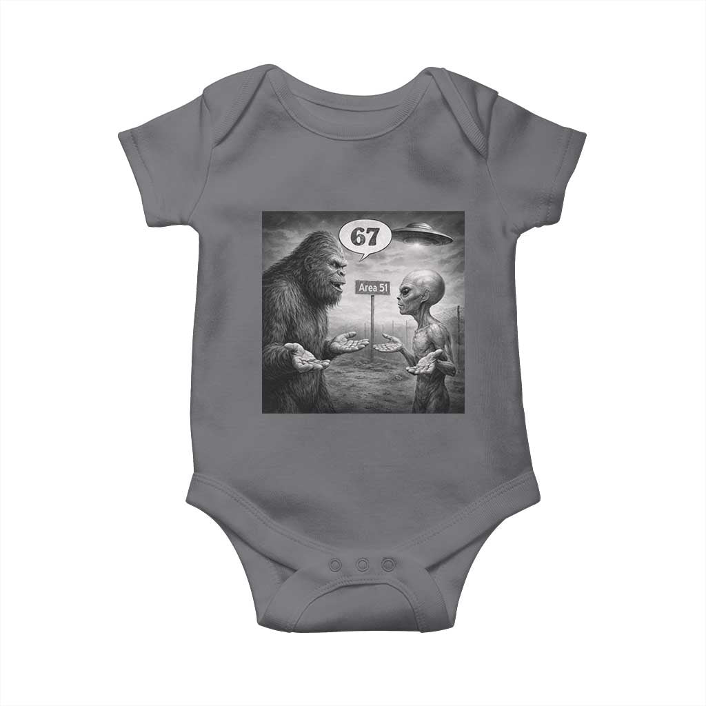 Funny 67 Meme Bigfoot Alien Baby Onesie Six Seven Sasquatch Area 51 UFO Conspiracy TS10 Charcoal Print Your Wear