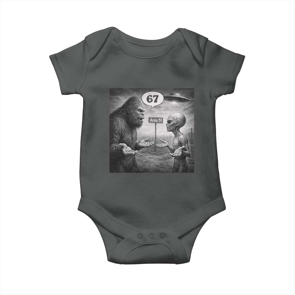 Funny 67 Meme Bigfoot Alien Baby Onesie Six Seven Sasquatch Area 51 UFO Conspiracy TS10 Dark Heather Print Your Wear