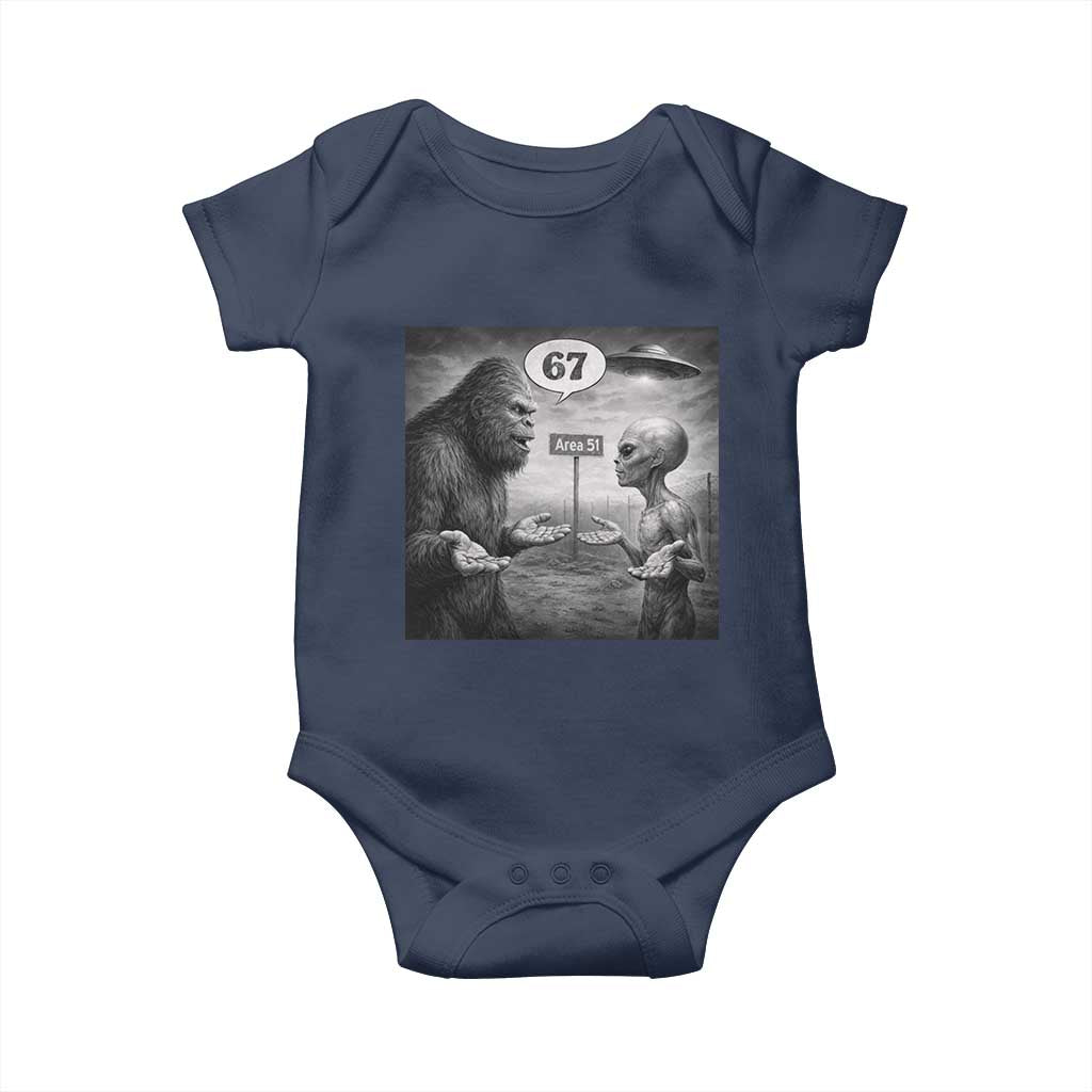 Funny 67 Meme Bigfoot Alien Baby Onesie Six Seven Sasquatch Area 51 UFO Conspiracy TS10 Navy Print Your Wear