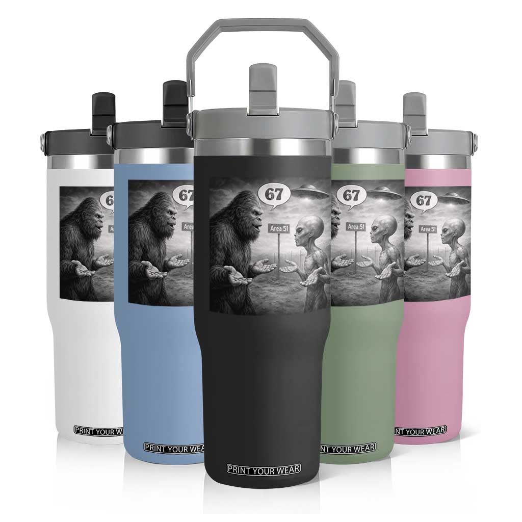 Funny 67 Meme Bigfoot Alien Flip Straw Tumbler Six Seven Sasquatch Area 51 UFO Conspiracy TS10 Print Your Wear