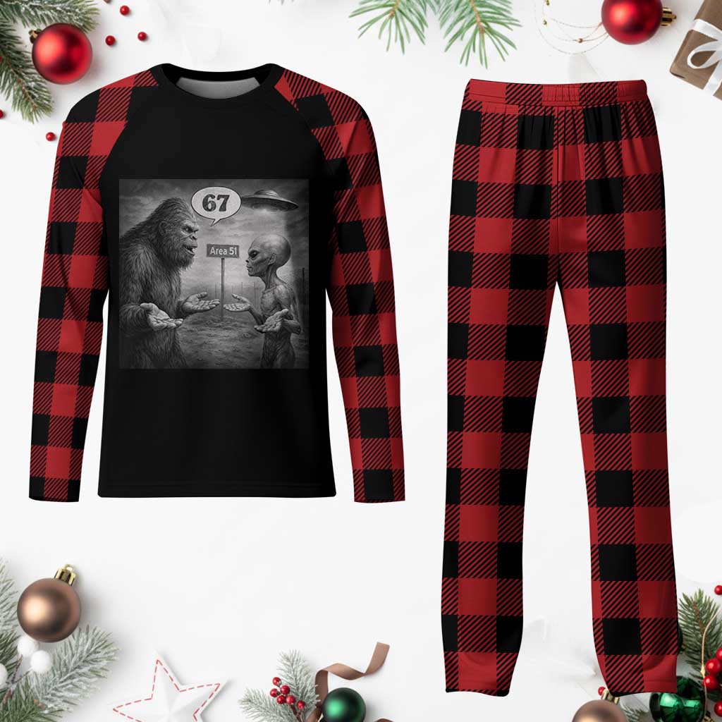 Funny 67 Meme Bigfoot Alien Plaid Pajama Set Six Seven Sasquatch Area 51 UFO Conspiracy TS10 Buffalo Plaid Print Your Wear