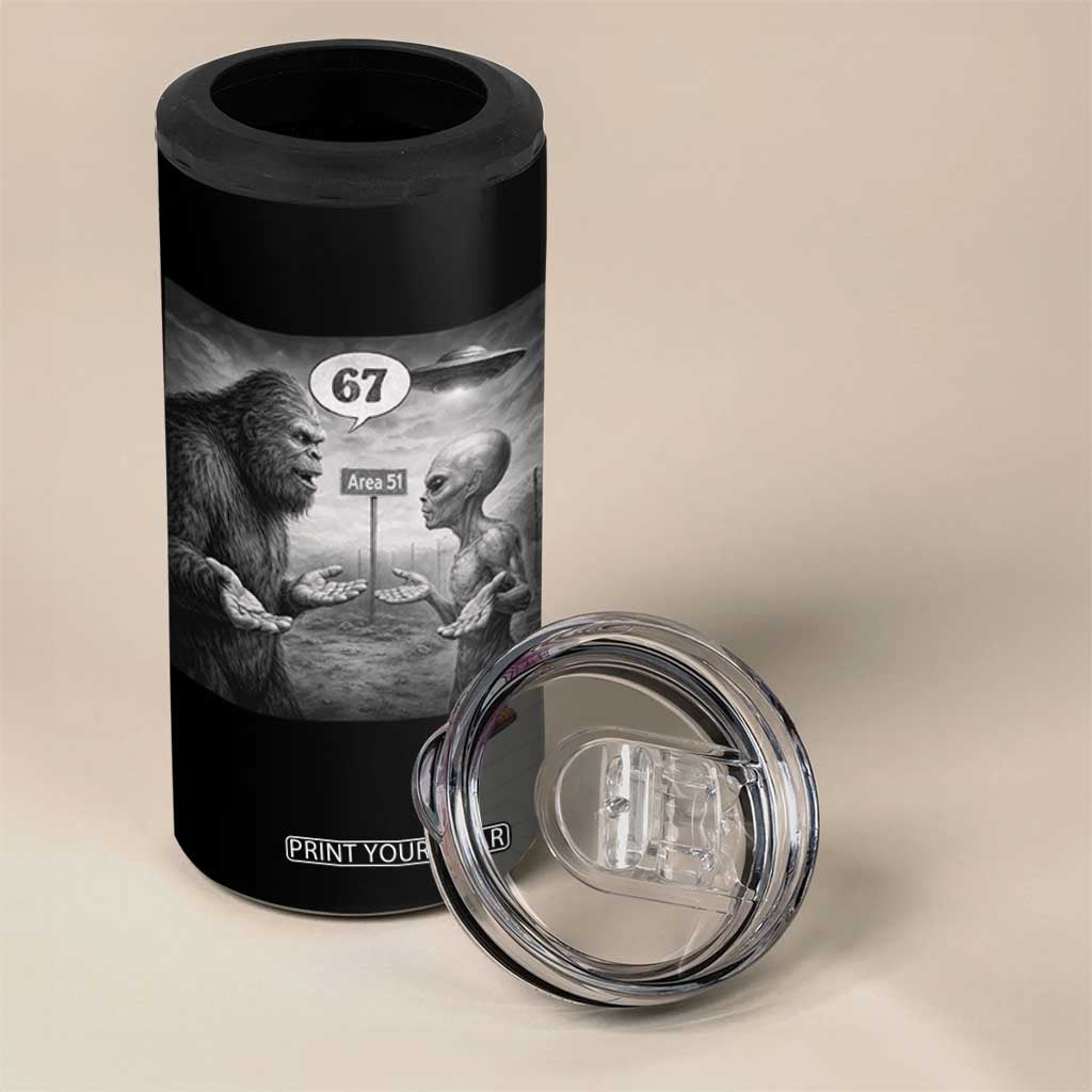 Funny 67 Meme Bigfoot Alien 4 in 1 Can Cooler Tumbler Six Seven Sasquatch Area 51 UFO Conspiracy TS10 Print Your Wear