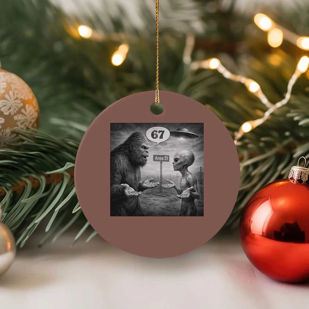 Funny 67 Meme Bigfoot Alien Ceramic Ornament Six Seven Sasquatch Area 51 UFO Conspiracy TS10 1pc Mocha Print Your Wear