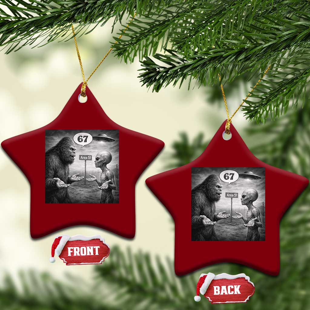 Funny 67 Meme Bigfoot Alien Ceramic Ornament Six Seven Sasquatch Area 51 UFO Conspiracy TS10 Print Your Wear