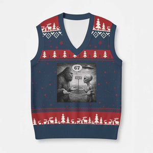 Funny 67 Meme Bigfoot Alien V-Neck Knit Sweater Vest Six Seven Sasquatch Area 51 UFO Conspiracy TS10 Navy Red Print Your Wear