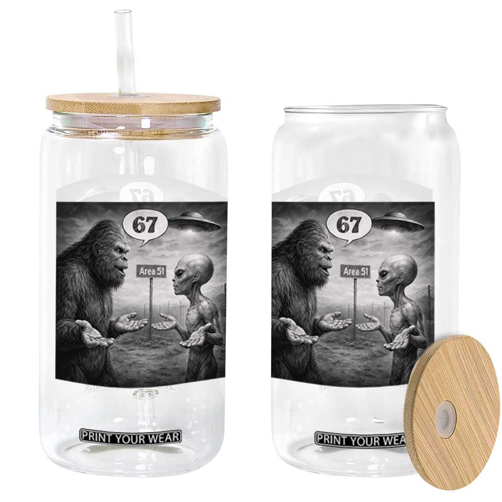 Funny 67 Meme Bigfoot Alien Glass Can Six Seven Sasquatch Area 51 UFO Conspiracy TS10 Print Your Wear