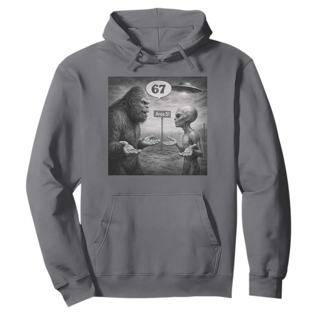 Funny 67 Meme Bigfoot Alien Hoodie Six Seven Sasquatch Area 51 UFO Conspiracy TS10 Charcoal Print Your Wear