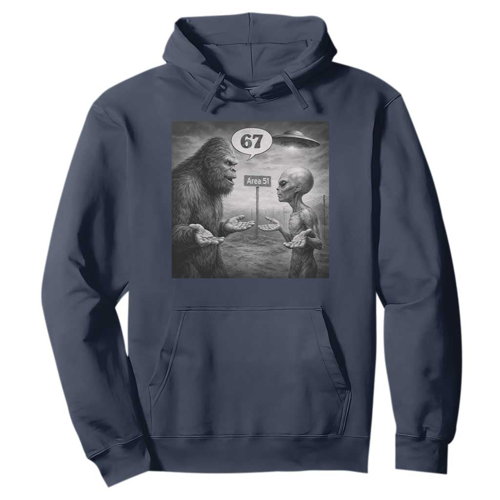 Funny 67 Meme Bigfoot Alien Hoodie Six Seven Sasquatch Area 51 UFO Conspiracy TS10 Navy Print Your Wear