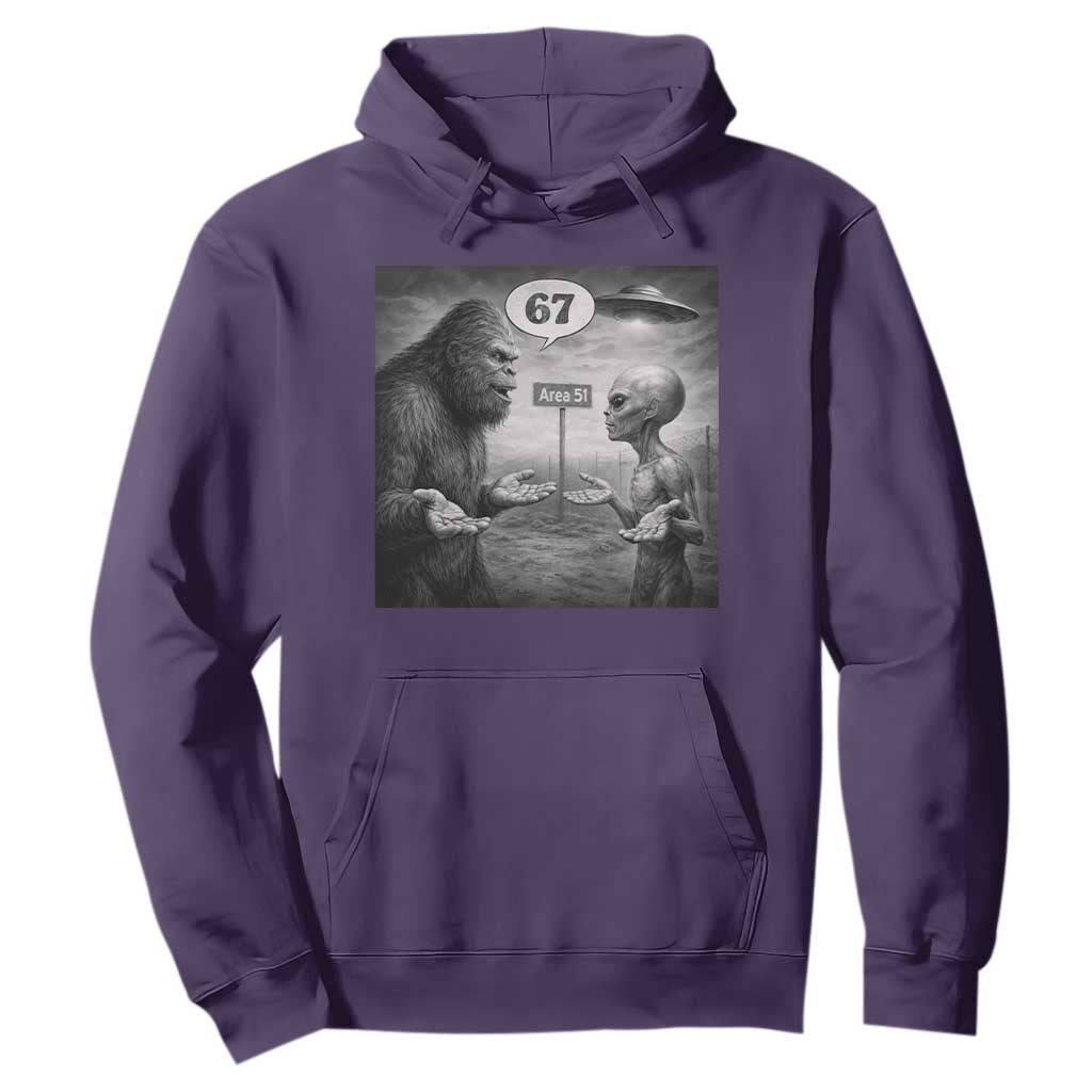 Funny 67 Meme Bigfoot Alien Hoodie Six Seven Sasquatch Area 51 UFO Conspiracy TS10 Purple Print Your Wear
