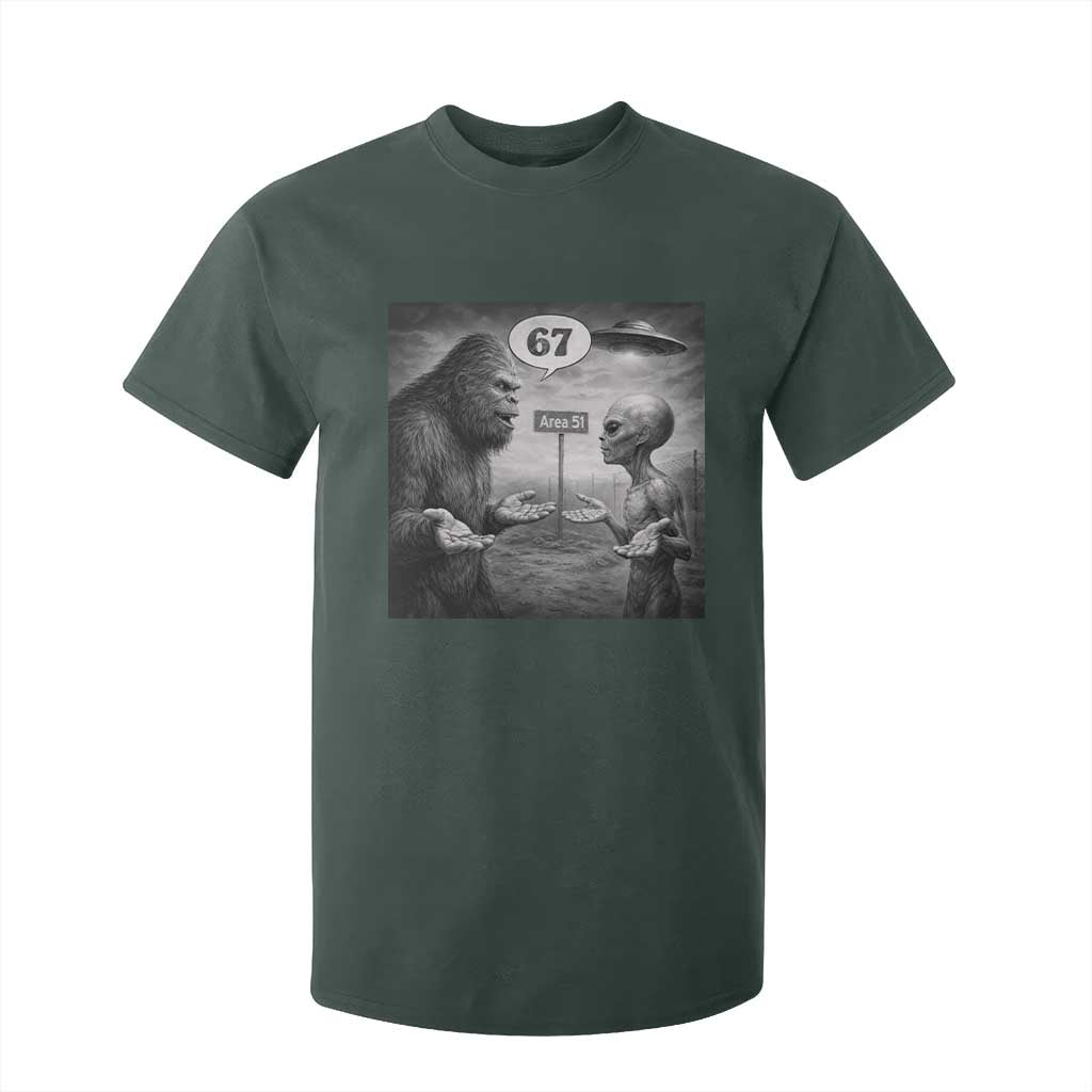 Funny 67 Meme Bigfoot Alien T Shirt For Kid Six Seven Sasquatch Area 51 UFO Conspiracy TS10 Dark Forest Green Print Your Wear