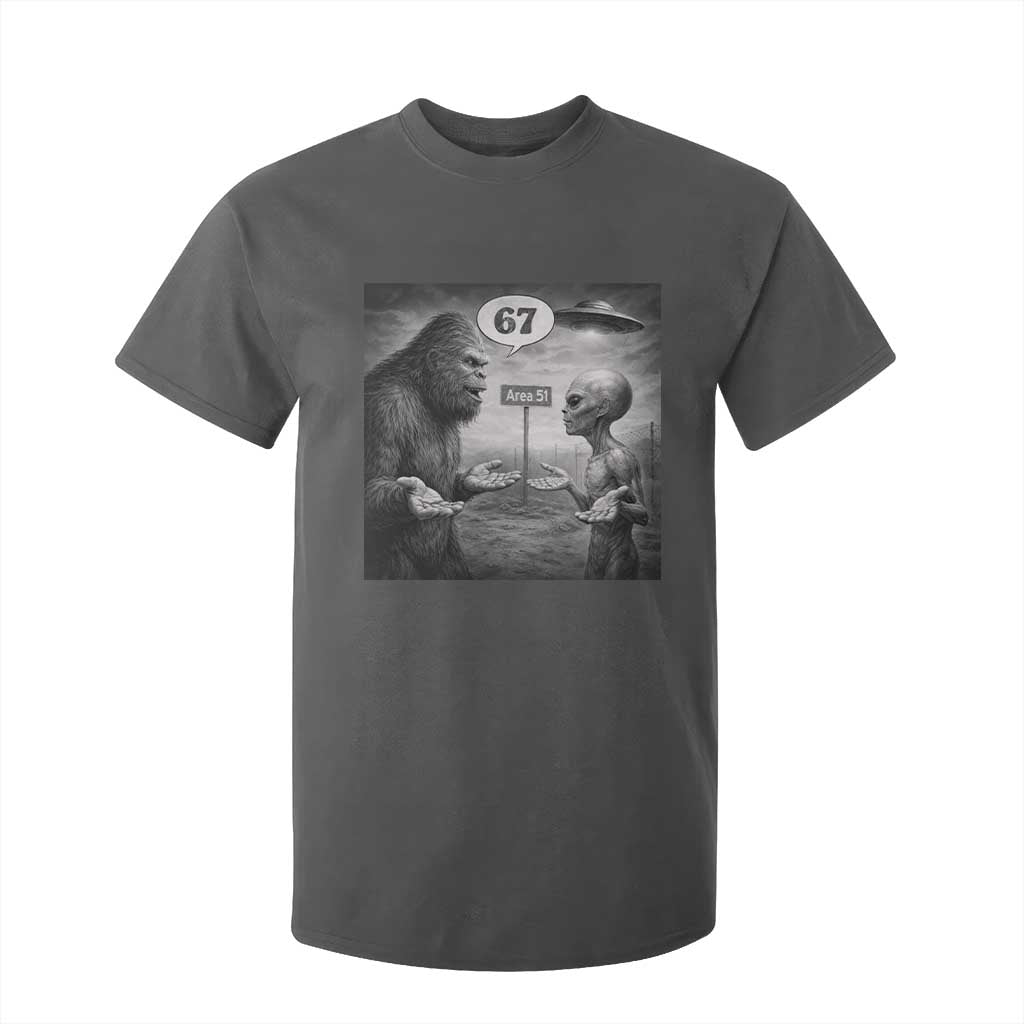 Funny 67 Meme Bigfoot Alien T Shirt For Kid Six Seven Sasquatch Area 51 UFO Conspiracy TS10 Dark Heather Print Your Wear