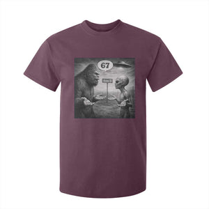 Funny 67 Meme Bigfoot Alien T Shirt For Kid Six Seven Sasquatch Area 51 UFO Conspiracy TS10 Maroon Print Your Wear