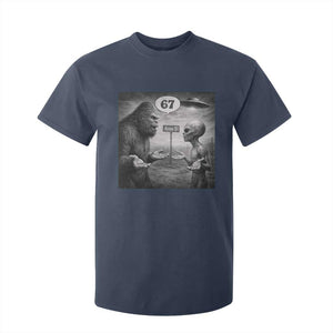 Funny 67 Meme Bigfoot Alien T Shirt For Kid Six Seven Sasquatch Area 51 UFO Conspiracy TS10 Navy Print Your Wear