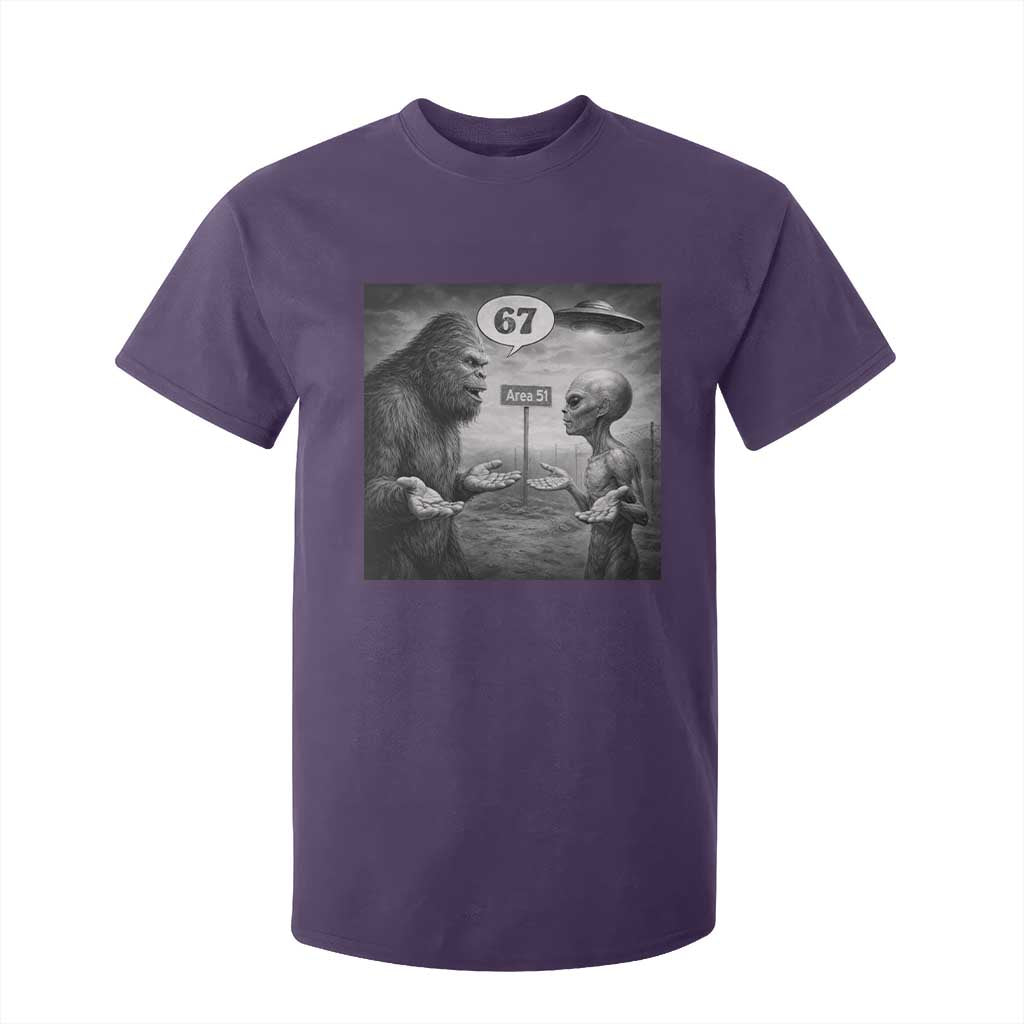 Funny 67 Meme Bigfoot Alien T Shirt For Kid Six Seven Sasquatch Area 51 UFO Conspiracy TS10 Purple Print Your Wear