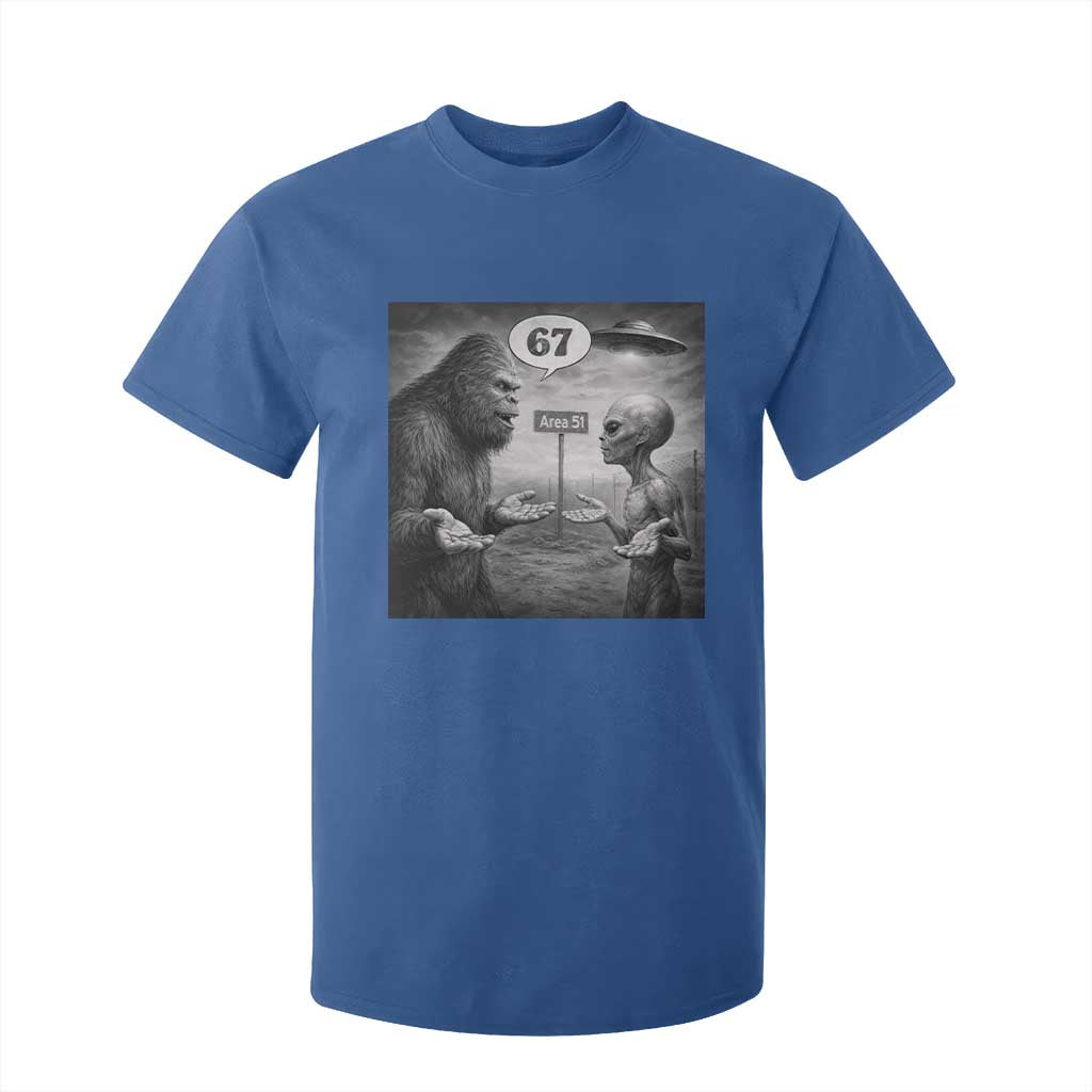 Funny 67 Meme Bigfoot Alien T Shirt For Kid Six Seven Sasquatch Area 51 UFO Conspiracy TS10 Royal Blue Print Your Wear