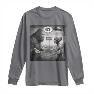 Funny 67 Meme Bigfoot Alien Long Sleeve Shirt Six Seven Sasquatch Area 51 UFO Conspiracy TS10 Charcoal Print Your Wear