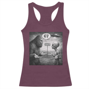 Funny 67 Meme Bigfoot Alien Racerback Tank Top Six Seven Sasquatch Area 51 UFO Conspiracy TS10 Maroon Print Your Wear