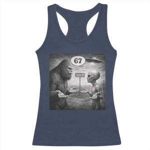 Funny 67 Meme Bigfoot Alien Racerback Tank Top Six Seven Sasquatch Area 51 UFO Conspiracy TS10 Navy Print Your Wear