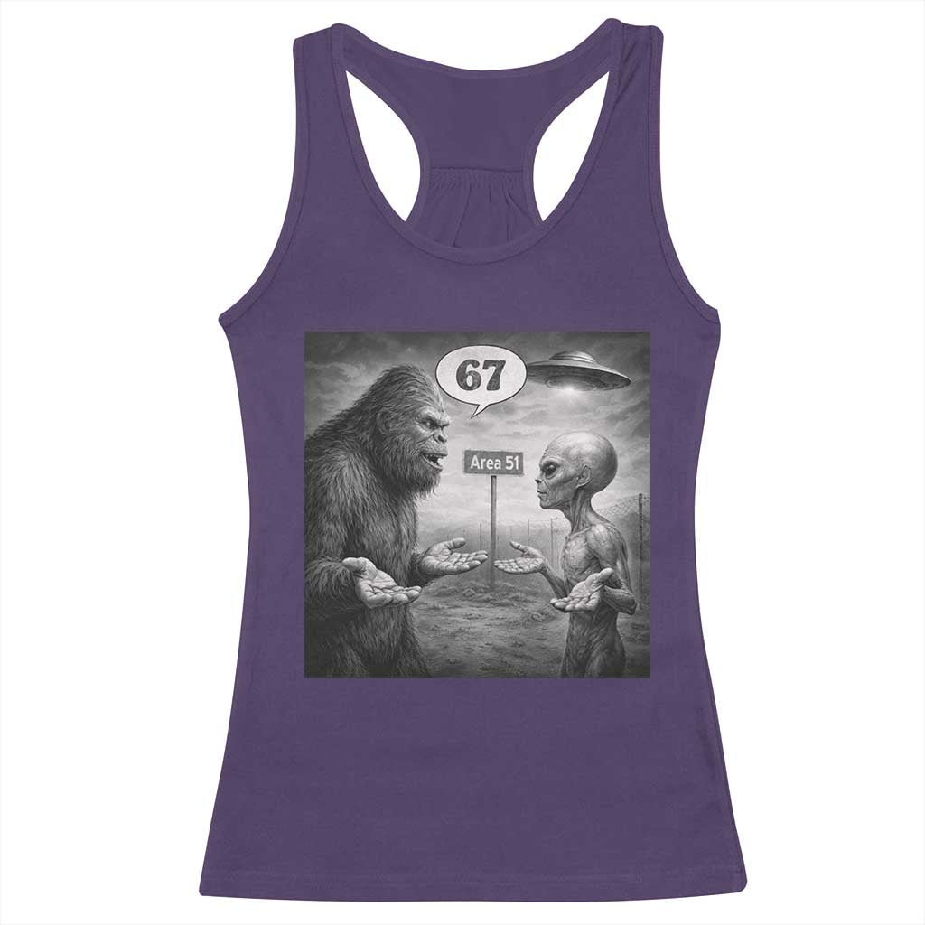 Funny 67 Meme Bigfoot Alien Racerback Tank Top Six Seven Sasquatch Area 51 UFO Conspiracy TS10 Purple Print Your Wear