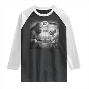 Funny 67 Meme Bigfoot Alien Raglan Shirt Six Seven Sasquatch Area 51 UFO Conspiracy TS10 Black White Print Your Wear