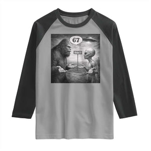 Funny 67 Meme Bigfoot Alien Raglan Shirt Six Seven Sasquatch Area 51 UFO Conspiracy TS10 Sport Gray Black Print Your Wear