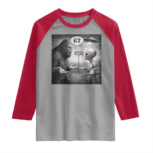 Funny 67 Meme Bigfoot Alien Raglan Shirt Six Seven Sasquatch Area 51 UFO Conspiracy TS10 Sport Gray Red Print Your Wear