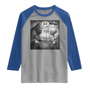 Funny 67 Meme Bigfoot Alien Raglan Shirt Six Seven Sasquatch Area 51 UFO Conspiracy TS10 Sport Gray Royal Print Your Wear