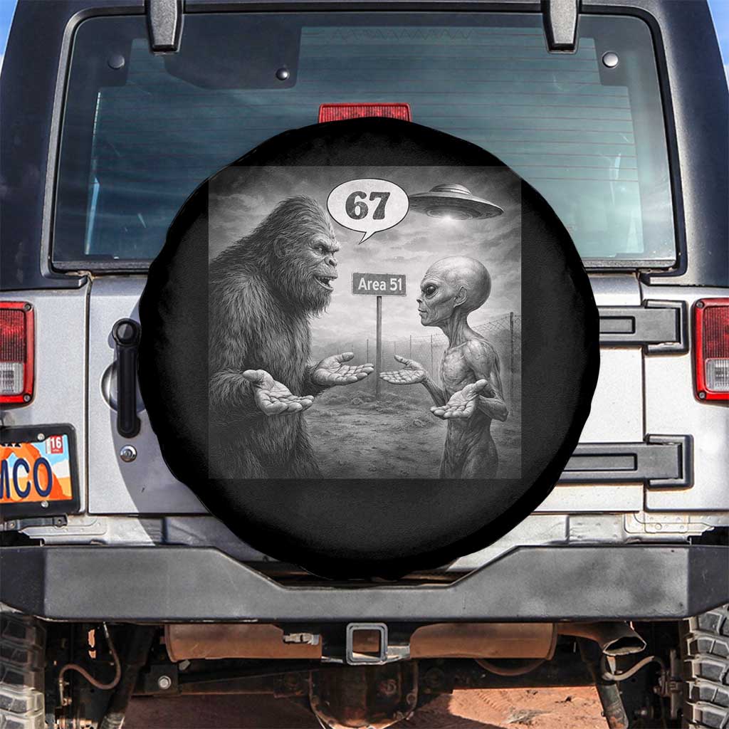 Funny 67 Meme Bigfoot Alien Spare Tire Cover Six Seven Sasquatch Area 51 UFO Conspiracy TS10 No hole Black Print Your Wear