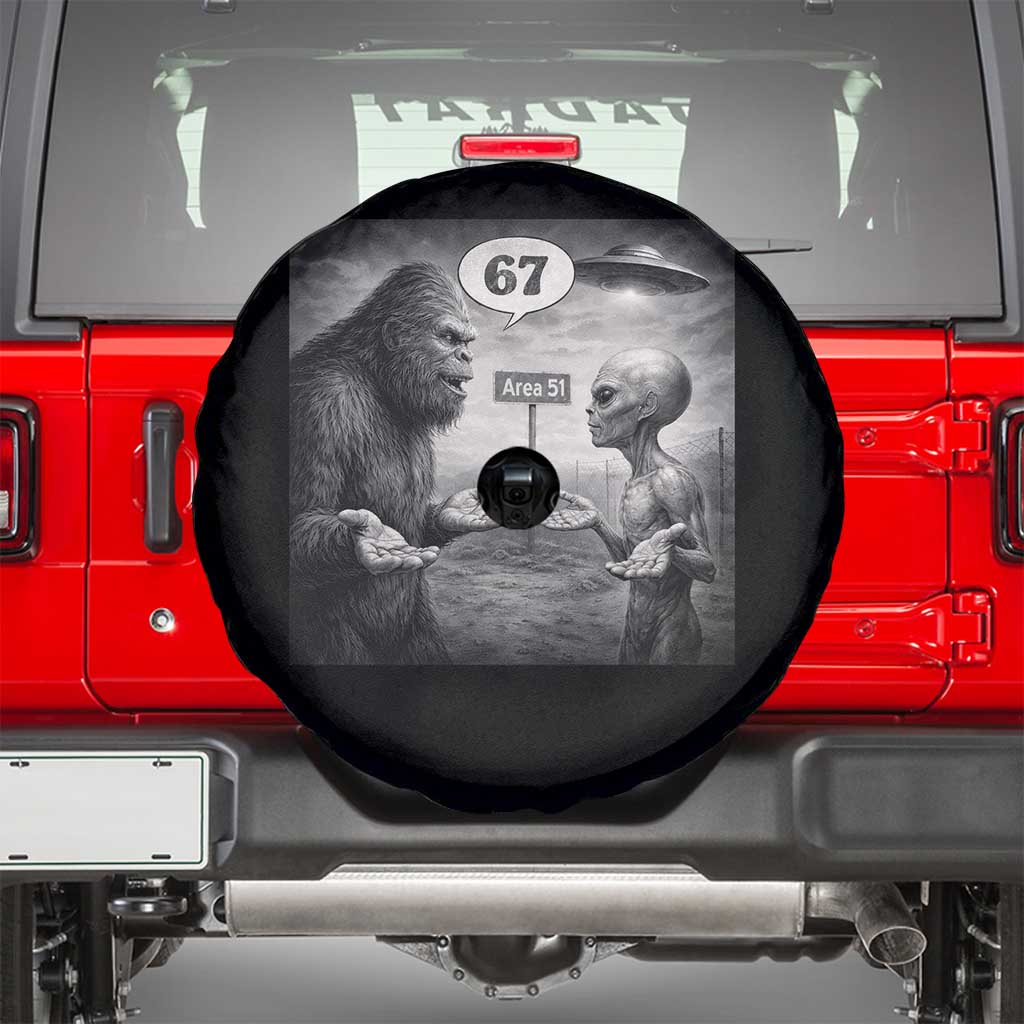 Funny 67 Meme Bigfoot Alien Spare Tire Cover Six Seven Sasquatch Area 51 UFO Conspiracy TS10 Black Print Your Wear
