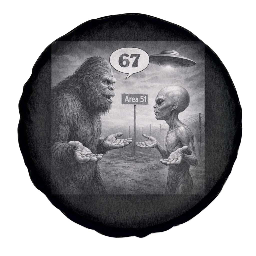 Funny 67 Meme Bigfoot Alien Spare Tire Cover Six Seven Sasquatch Area 51 UFO Conspiracy TS10 Print Your Wear