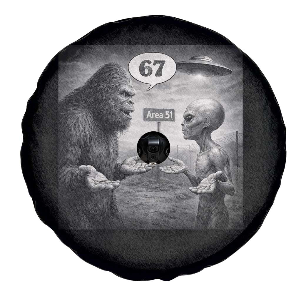 Funny 67 Meme Bigfoot Alien Spare Tire Cover Six Seven Sasquatch Area 51 UFO Conspiracy TS10 Print Your Wear