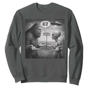 Funny 67 Meme Bigfoot Alien Sweatshirt Six Seven Sasquatch Area 51 UFO Conspiracy TS10 Dark Heather Print Your Wear