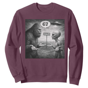 Funny 67 Meme Bigfoot Alien Sweatshirt Six Seven Sasquatch Area 51 UFO Conspiracy TS10 Maroon Print Your Wear