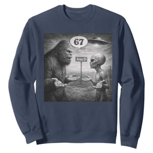 Funny 67 Meme Bigfoot Alien Sweatshirt Six Seven Sasquatch Area 51 UFO Conspiracy TS10 Navy Print Your Wear