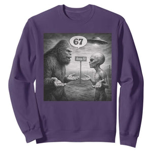 Funny 67 Meme Bigfoot Alien Sweatshirt Six Seven Sasquatch Area 51 UFO Conspiracy TS10 Purple Print Your Wear