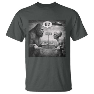 Funny 67 Meme Bigfoot Alien T Shirt Six Seven Sasquatch Area 51 UFO Conspiracy TS10 Dark Heather Print Your Wear